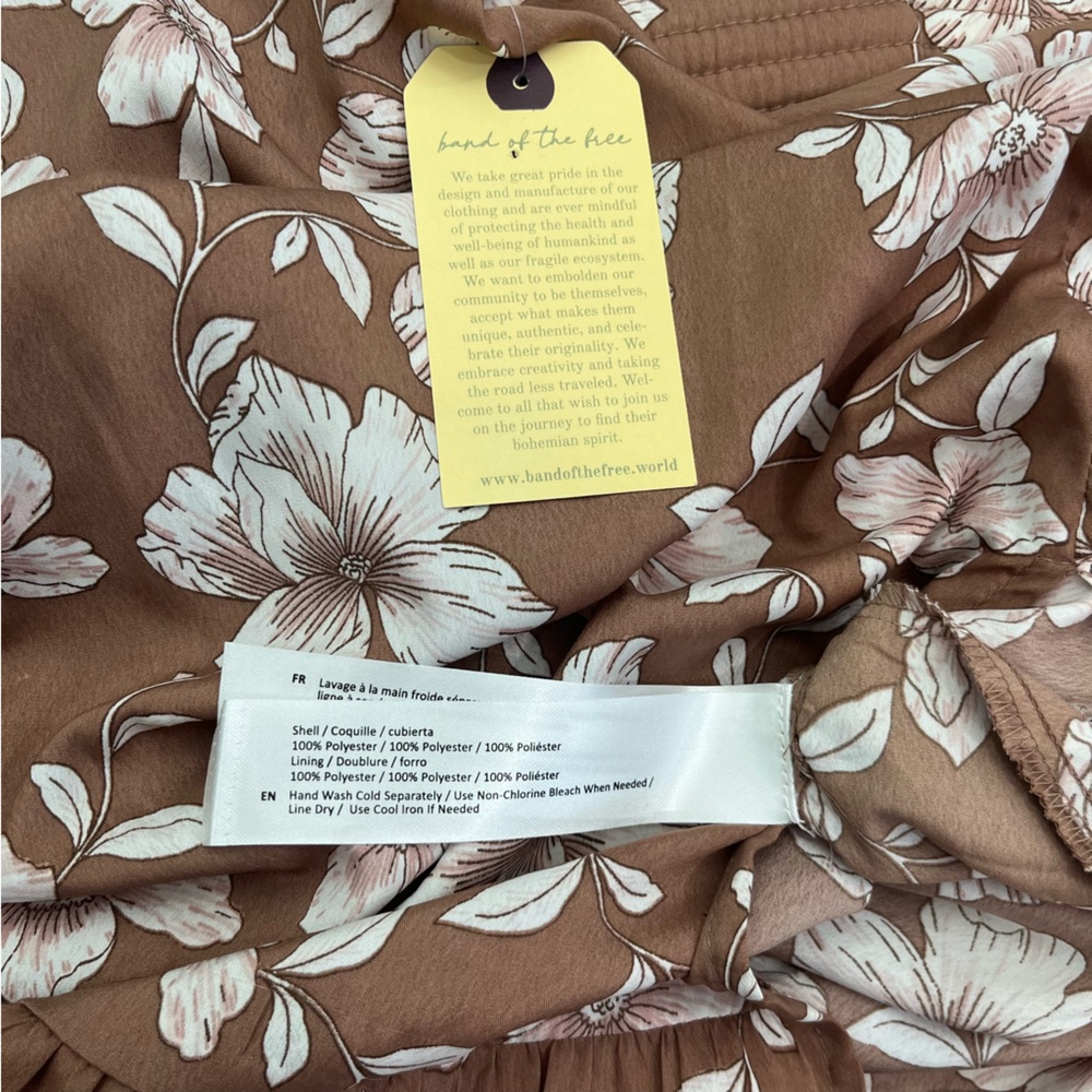 NWT Band Of The Free Brown BOG Floral Pockets Women’s Midi Milkmaid Sun Dress - Picture 12 of 12